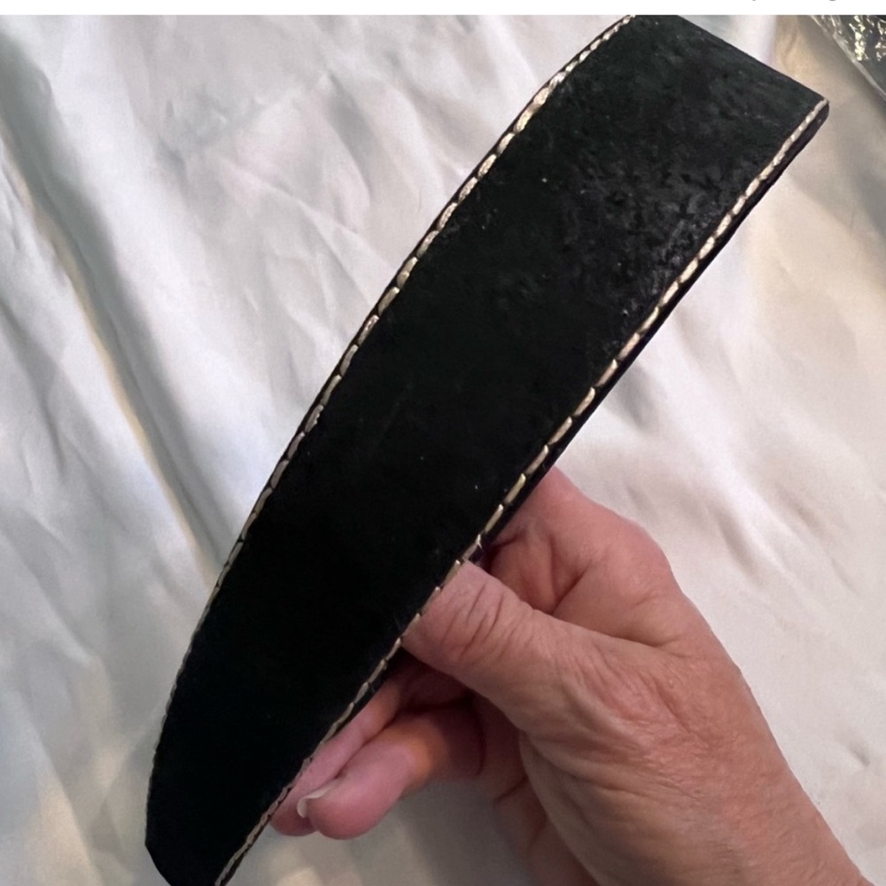 3/$15 Black Suede Headband with Tan stitching Not New but Never Worn